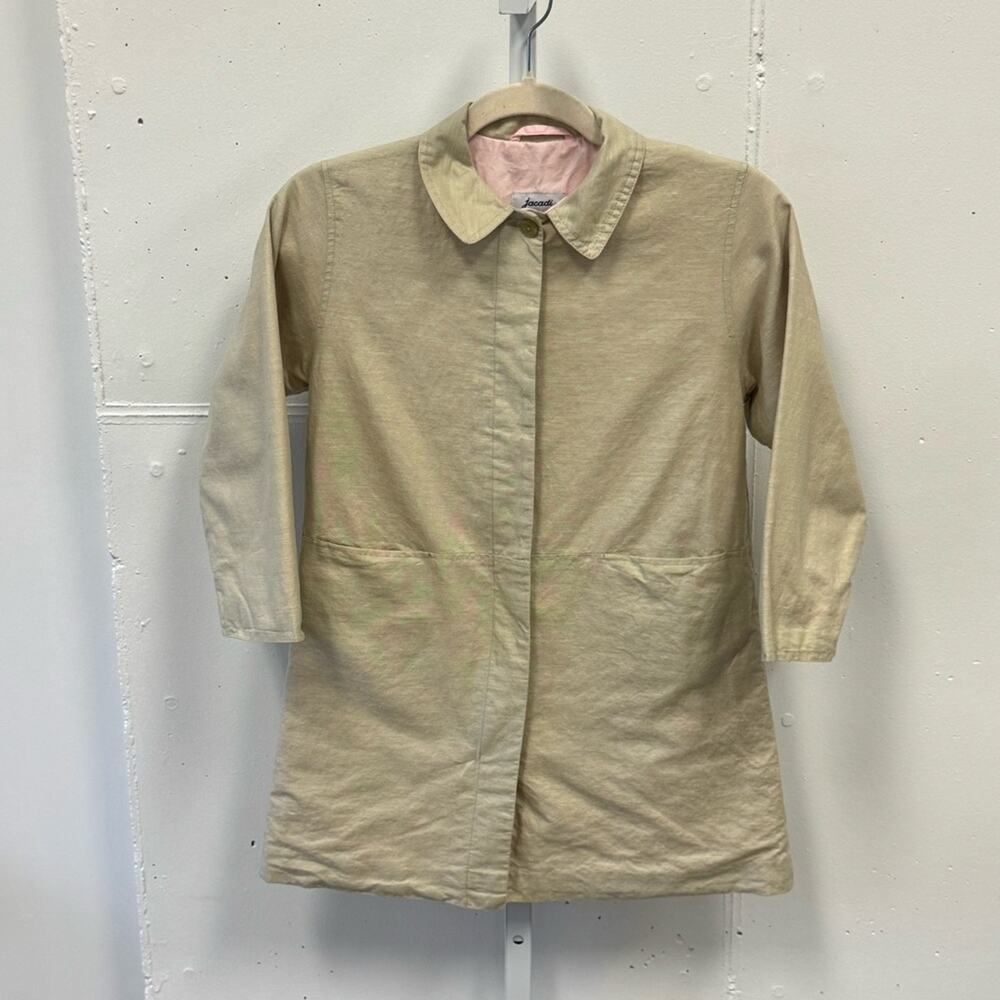 Jacadi Linen Cotton Blend Minimalist Spring Summer Trench Coat Beige Neutral 8Y